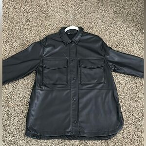 Zara Women’s Black Faux Leather Shirt Jacket